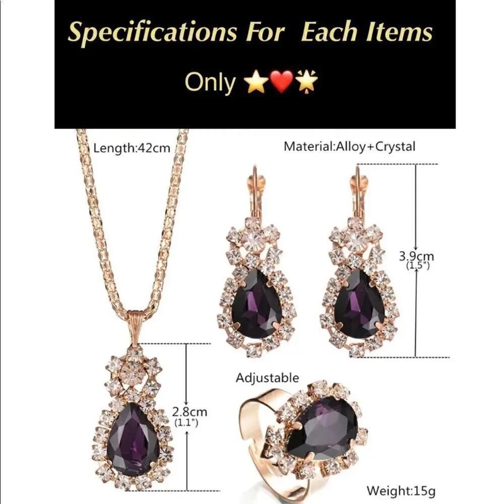 ❤️ Red Ruby Gold Plated Crystal Rhinestones Jewelry Set - Picture 3 of 3